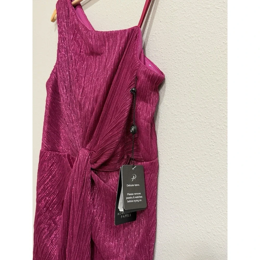 Adrianna Papell Stardust One-Shoulder Gathered Gown Magenta Pink Size 10 - Picture 8 of 16